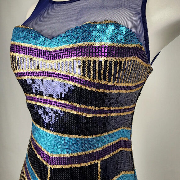 As U Wish Blue & Purple Sleeveless Sequined Mini Dress Size S - Picture 4 of 11
